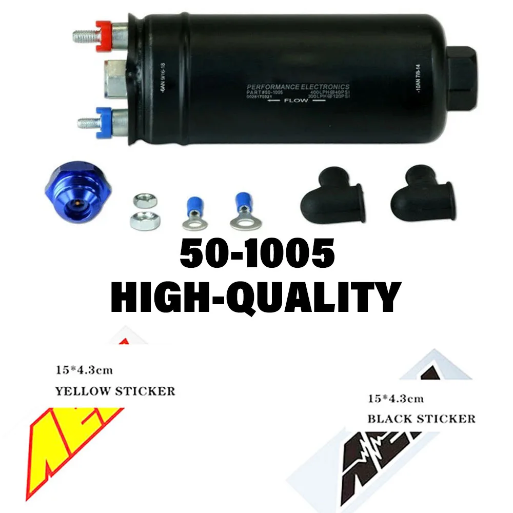 400LPH High Pressure Inline Fuel Pump Kit 50-1005 E85 Compatible 10AN 044 Style +60MM Fuel Filter Bracket+Sticker