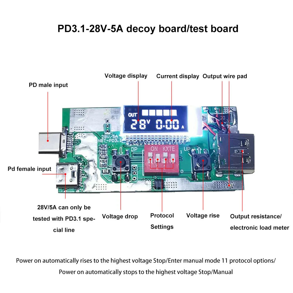 2 IN 1 PD2.03.0/QC2.03.0/PPS/PE/SCP/SSCP protocollo Fast Charge Trigger Decoy Board 28V 5A QCQC2.0/3.0 Trigger rilevatore di tensione