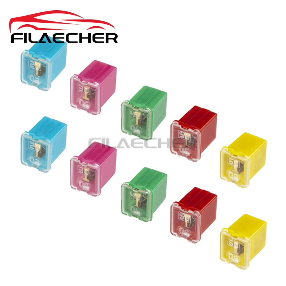 10 PCS Versatile Automotive Fuse Assortment Low Profile Box Shaped Micro Cartridge Fuses Kit for Pickup Trucks Cars and SUVs