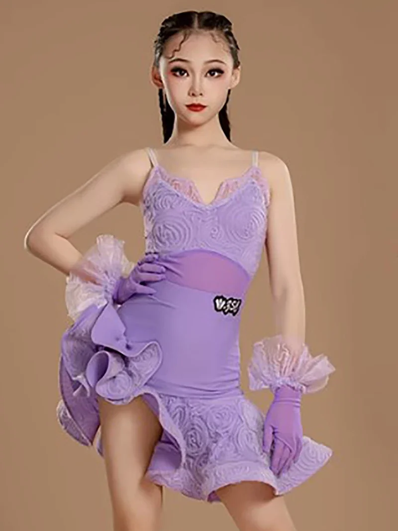 

Kids Girls Latin Dance Dress Sleeveless Bodysuit and Fishbone Embroidery Skirts Practice Set Children's Professional Dancewear