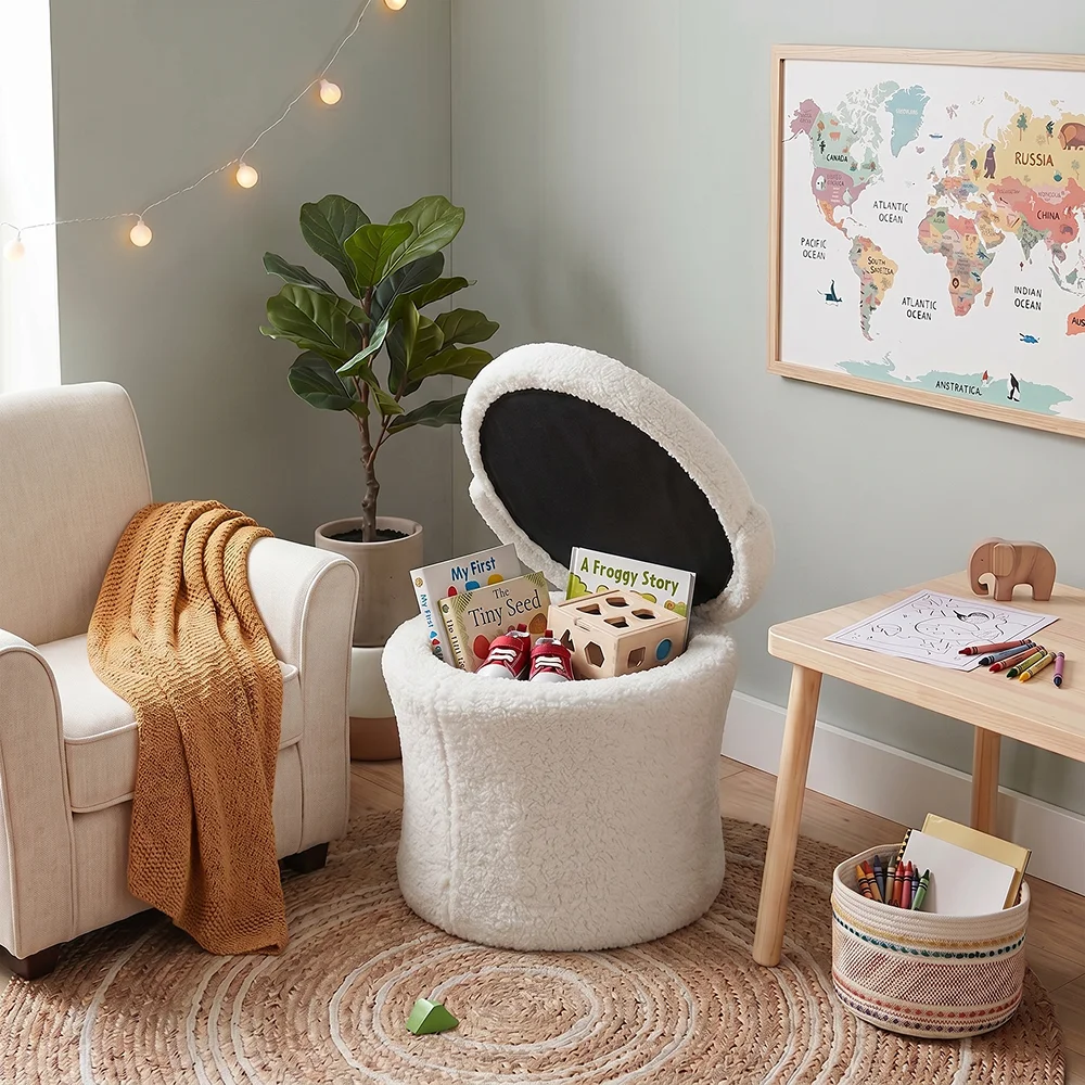 Adjustable Tufted Storage Ottoman Portable Footstool Space Saving Bedroom Entryway Hotel Stool
