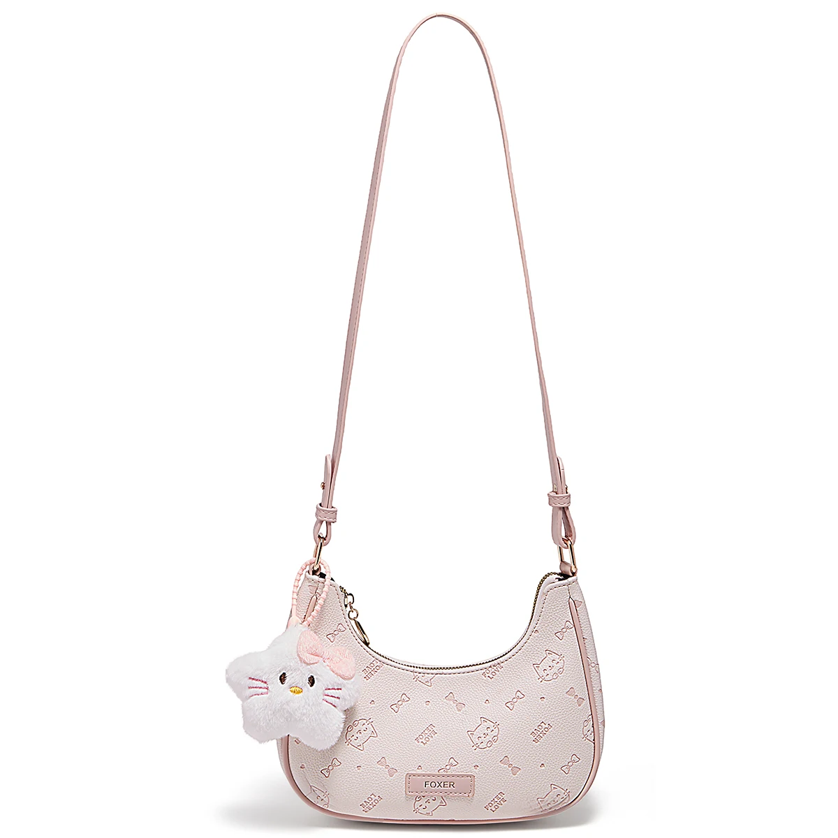 

FOXER 2026 New Cute Lady's Shoulder Bag with Plush Pendant PVC Leather Underarm Hobo Bag Ideal Holiday Gift for Girls