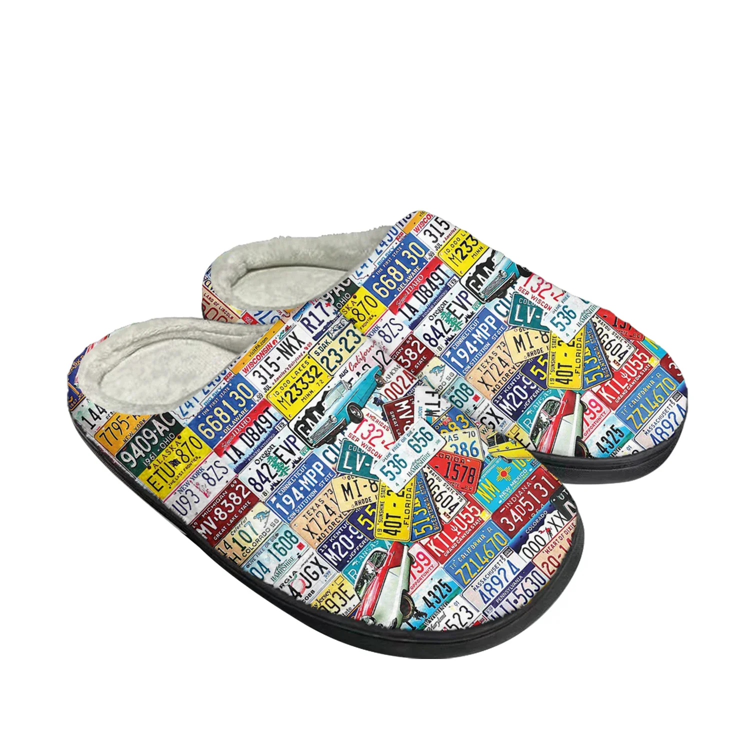 

License Car Plate Number Retro Novelty Design Home Cotton Slippers Mens Women Keep Warm Custom Shoes Thermal Indoor Slipper