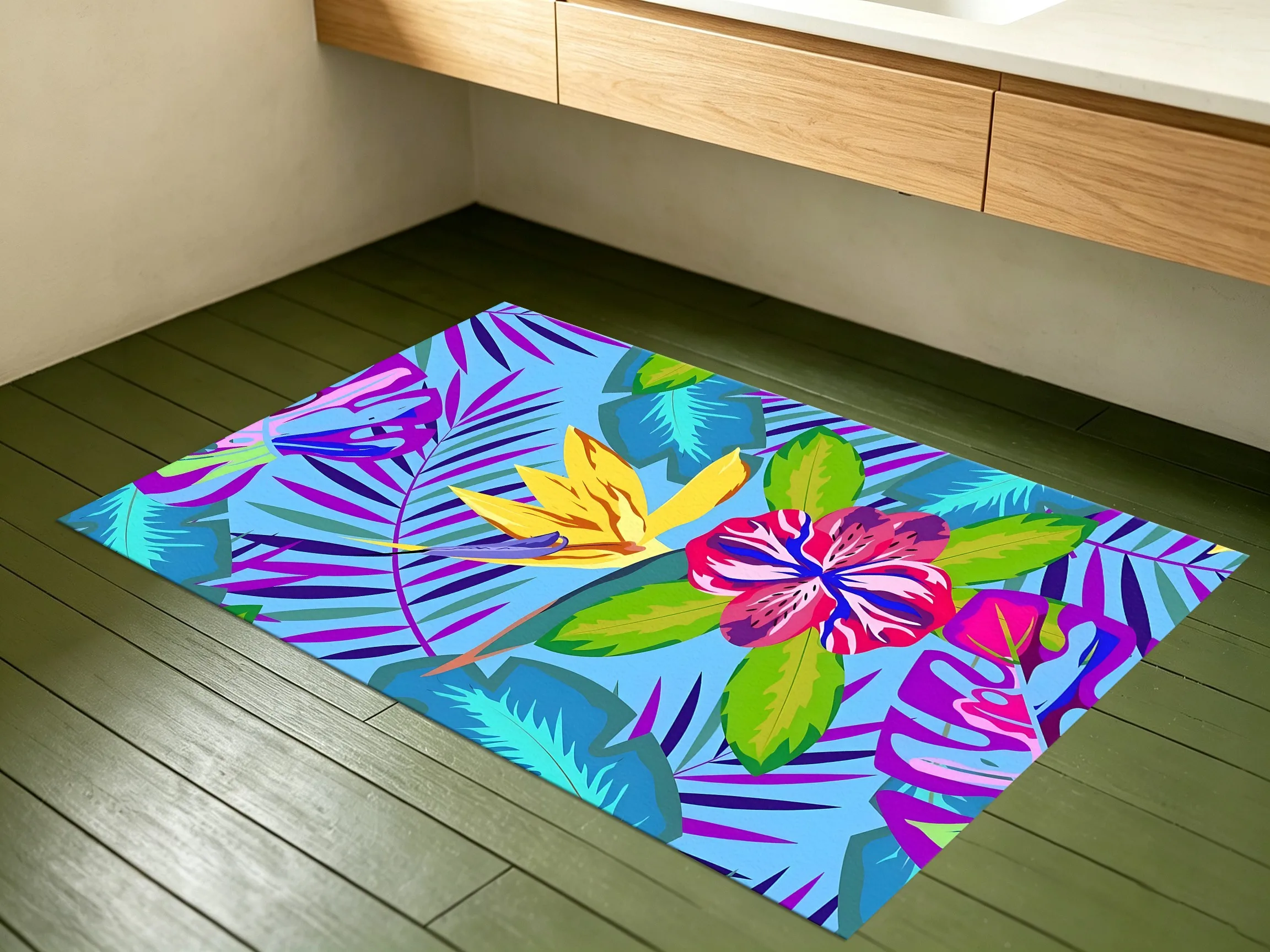 Large Area Rug Tropical Bright Floral Print Soft Velvet Living Room Bedroom Home Decor Area Rug