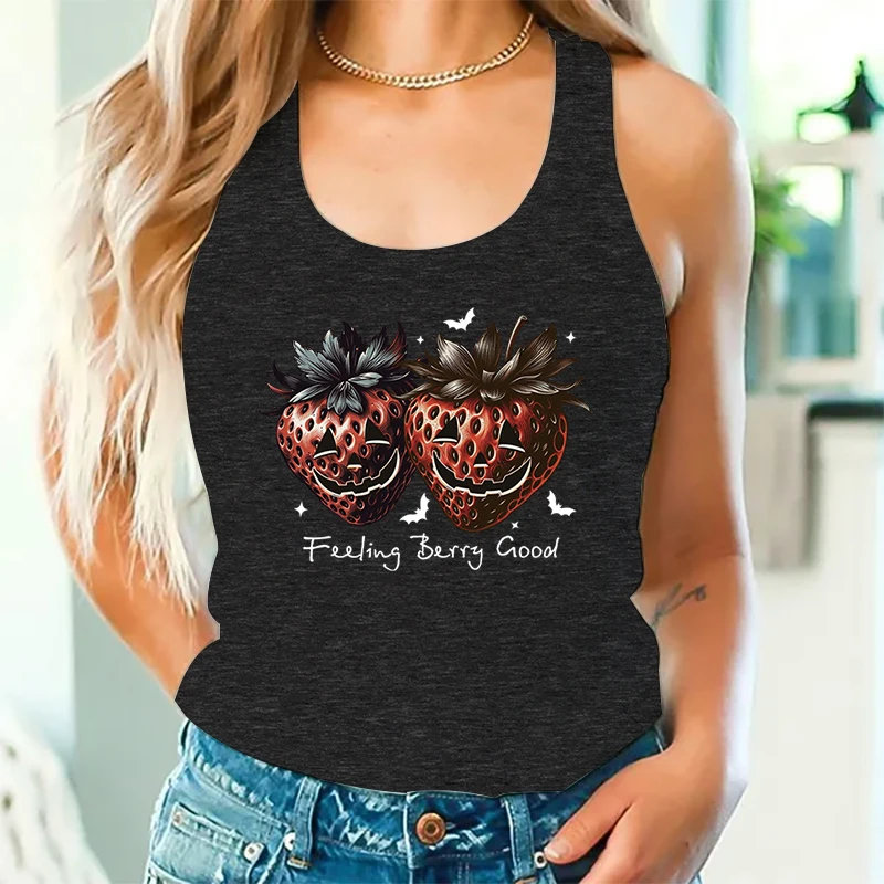 Feeling Berry Good Halloween Strawberry Tank Top Racerback Women Spooky Strawberry Tanks Funny Retro Halloween Woman Sexy Tops