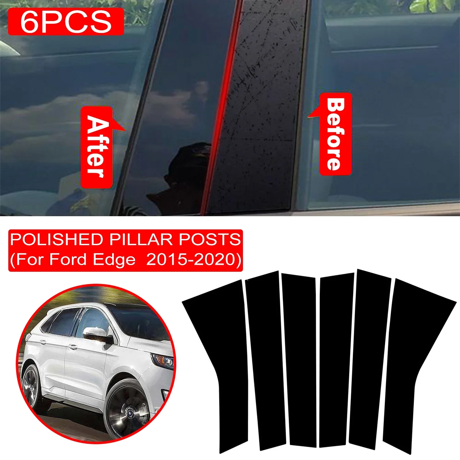 

6pcs Car Window B-Pillar Trim Sticker For Ford Edge 2015-2020 Door Pillars Wrap Film Styling Accessories Dropship New