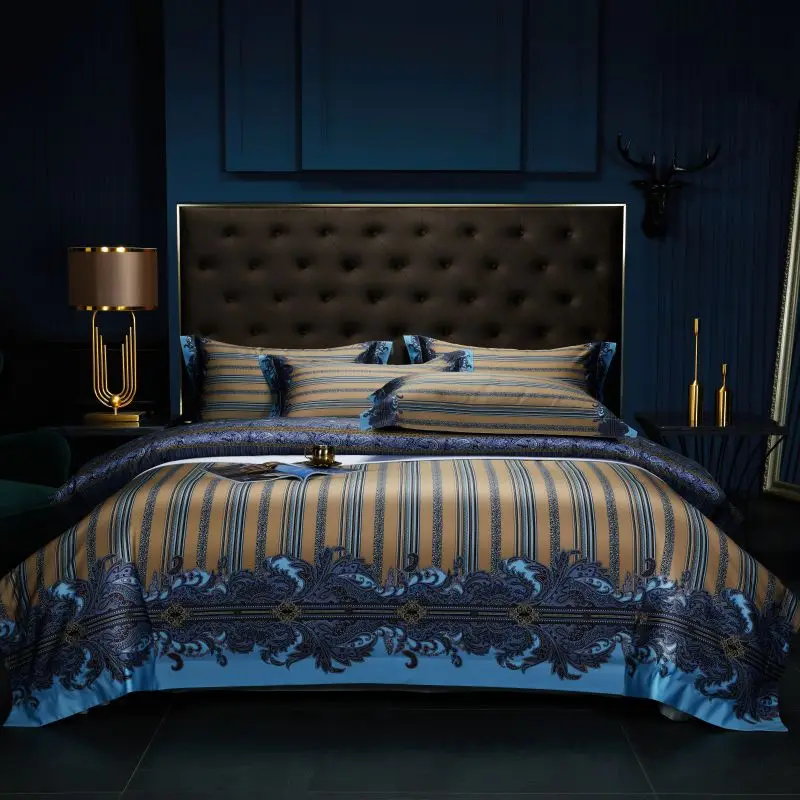 

600TC Long Staple Cotton Digital printed Duvet Cover Sheet Pillowcase Luxury Baroque Style Ultra-Smooth Silky Bedding Set