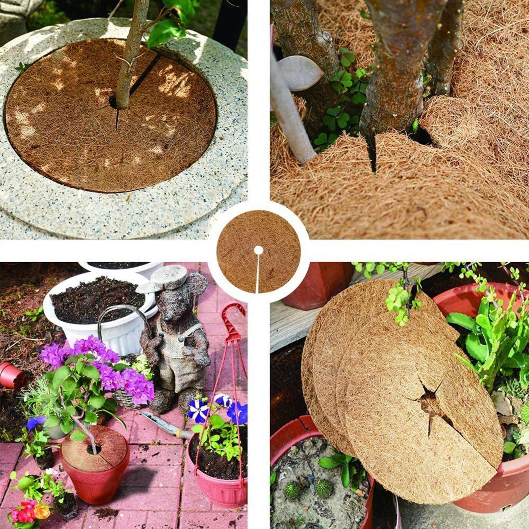 5pcs 25 to 40cm Flower Pot Disc Mat Coconut Fiber Mulch Ring Tree Guard Mat Mulch Mat for Flower Pot Tree Plant Ring Mat