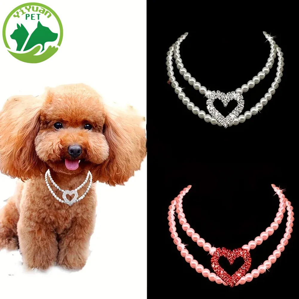 

Pet Pearl Love Collar Water Diamond Heart Shaped Pearl Jewelry Love Accessories Cat And Dog Necklace Pet Supplies