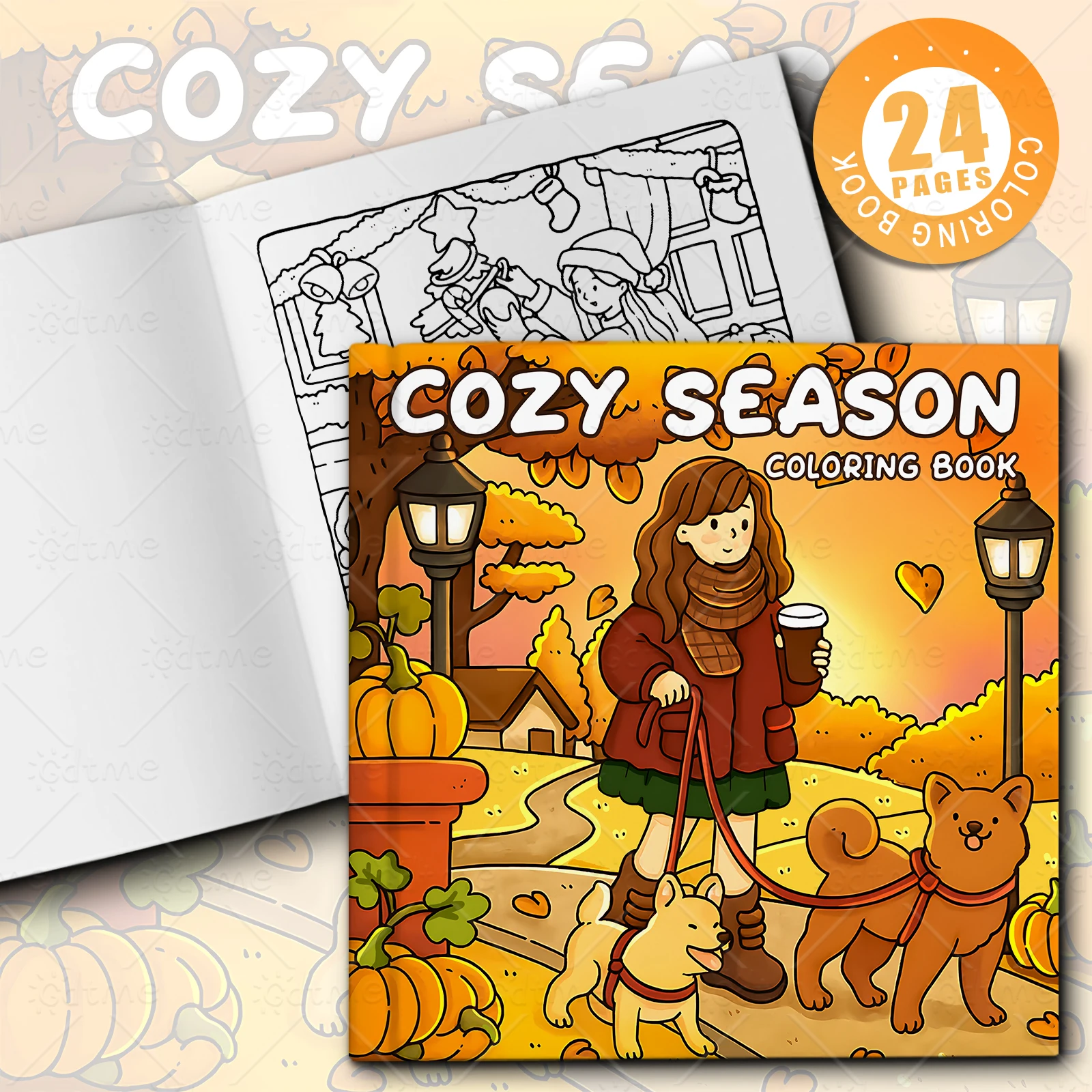 Libro para colorear de temporada acogedora para adultos con patrones de dibujos animados en negrita y fácil para relajarse, libros de dibujo de pintura DIY para niños