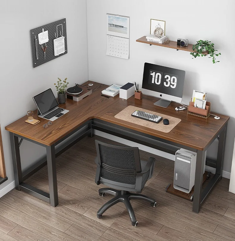 

!@Large L Shaped with Monitor Hutch Industrial Corner Computer Desks Working Table Home Office Writing Desks Manufacturer
