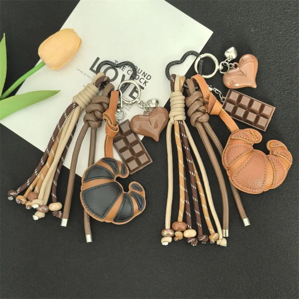 Diy Braided Rope Leather Croissant keychain Hand-Woven Bag Decoration Ladies Horn Bag Pendant Multi-Functional Trinket
