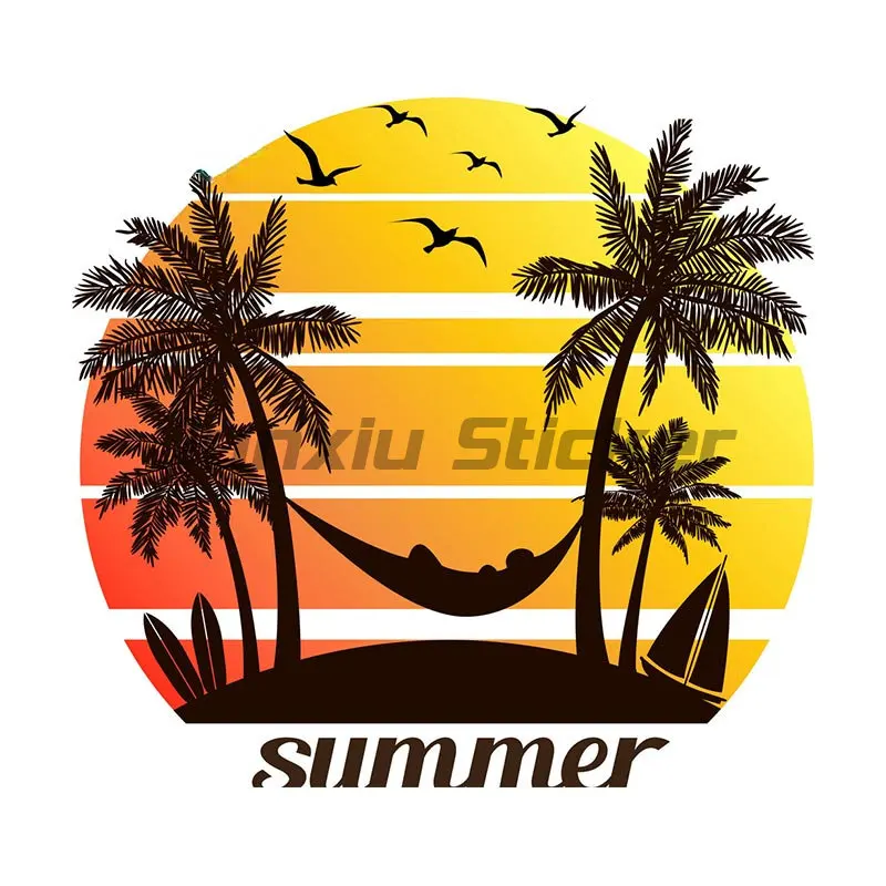 Beach Palm Tree Car Stickers Refrigerator Surfboard Laptop Helmet Decor Wall Stickers for Kids
