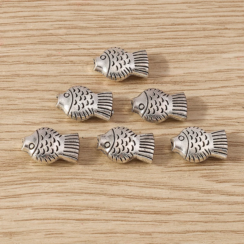 20 Stück 14x9mm Niedliche Metall-Fisch-Abstandsperlen für Schmuckherstellung DIY Handgemachte Armbänder Halsketten Zubehör – Detail 5