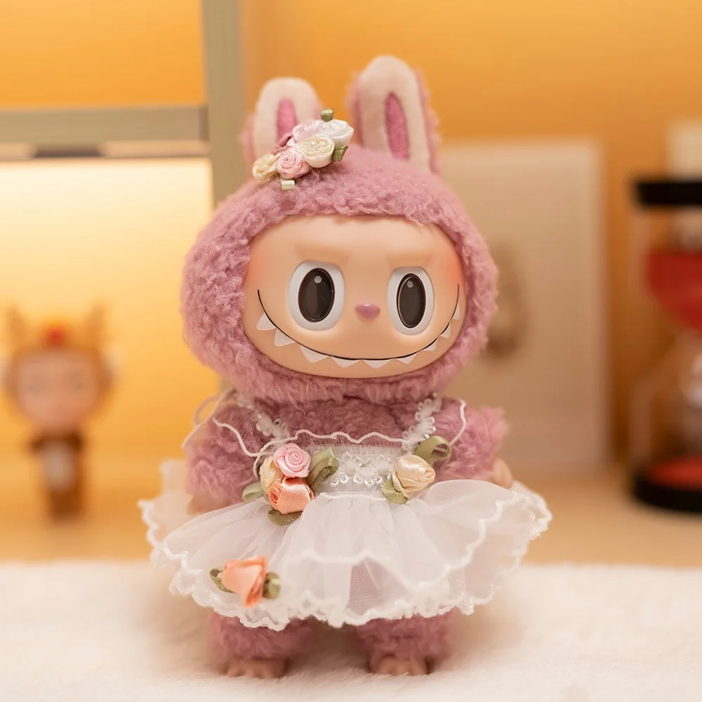 Vestido de Casamento Borboleta para Bonecas Labubu Idol, Roupas Plush Hoodie, Acessórios Kawaii, Roupas Korea Kpop Exo 17cm