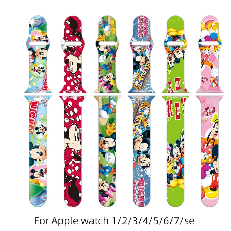 New Luxury Mickey Silicone Watch Band for IWatch SE 7 6 5 4 3 2 1 Bracelet Print Strap for Apple Watch Strap 44mm 42mm 40mm 38mm