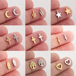 Wholesale 5pcs Tiny Crosses Stars Hearts Charms For Jewelry Make Stainless Steel DIY Bracelet Earring Necklace Pendant Accessory