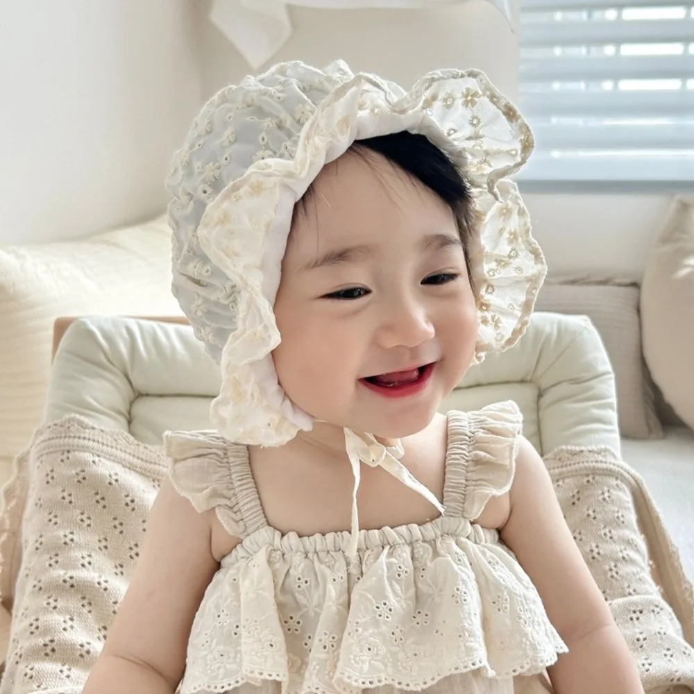 

Infant Lace Baby Fetal Cap Flower Ruffle Bonnet Hat Soft Breathable Sun Hat Summer
