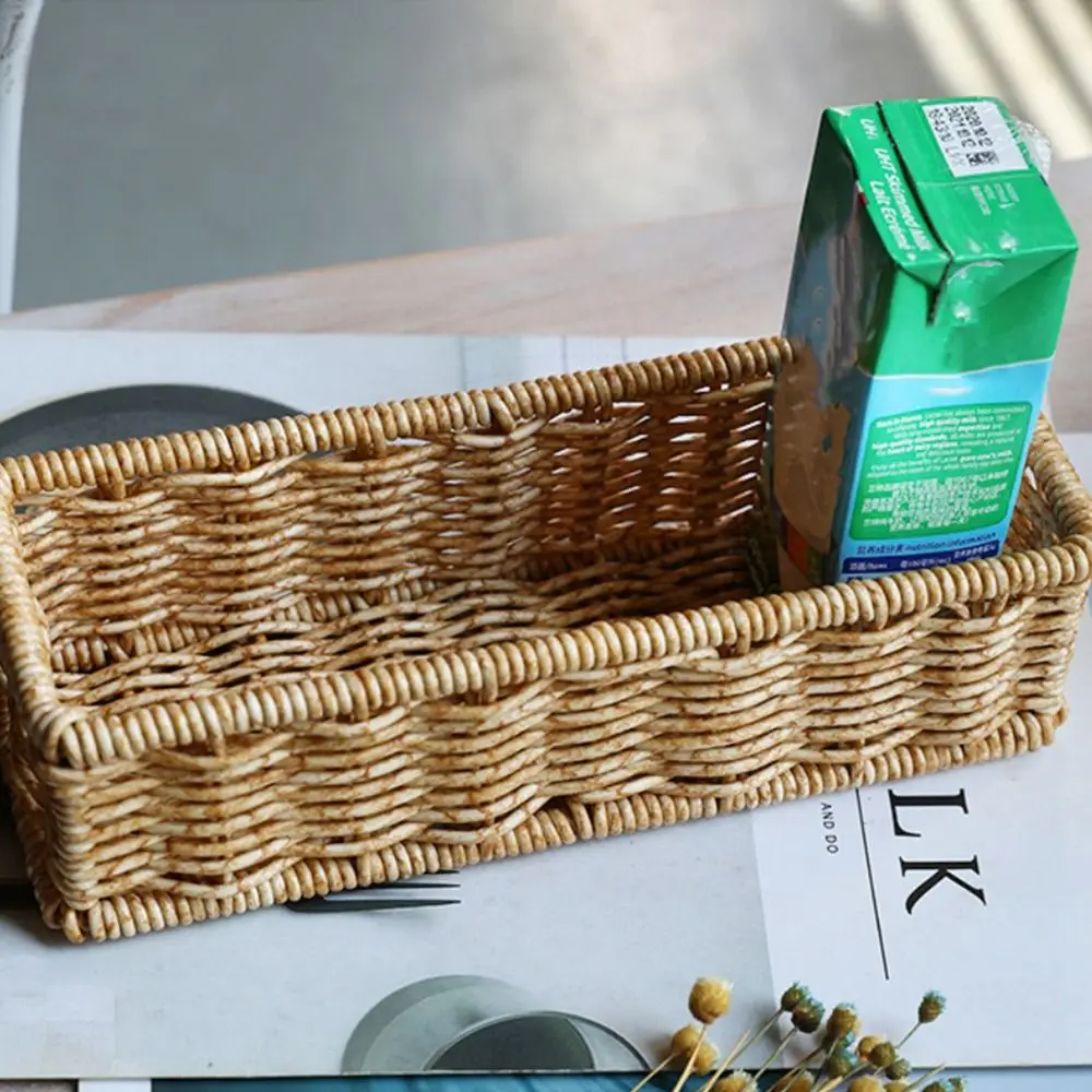 سلة تخزين القهوة المنسوجة نمط سلة عرض بلاستيكية زجاجة توابل مستطيلة أشتات منظم متجر المنزل فندق