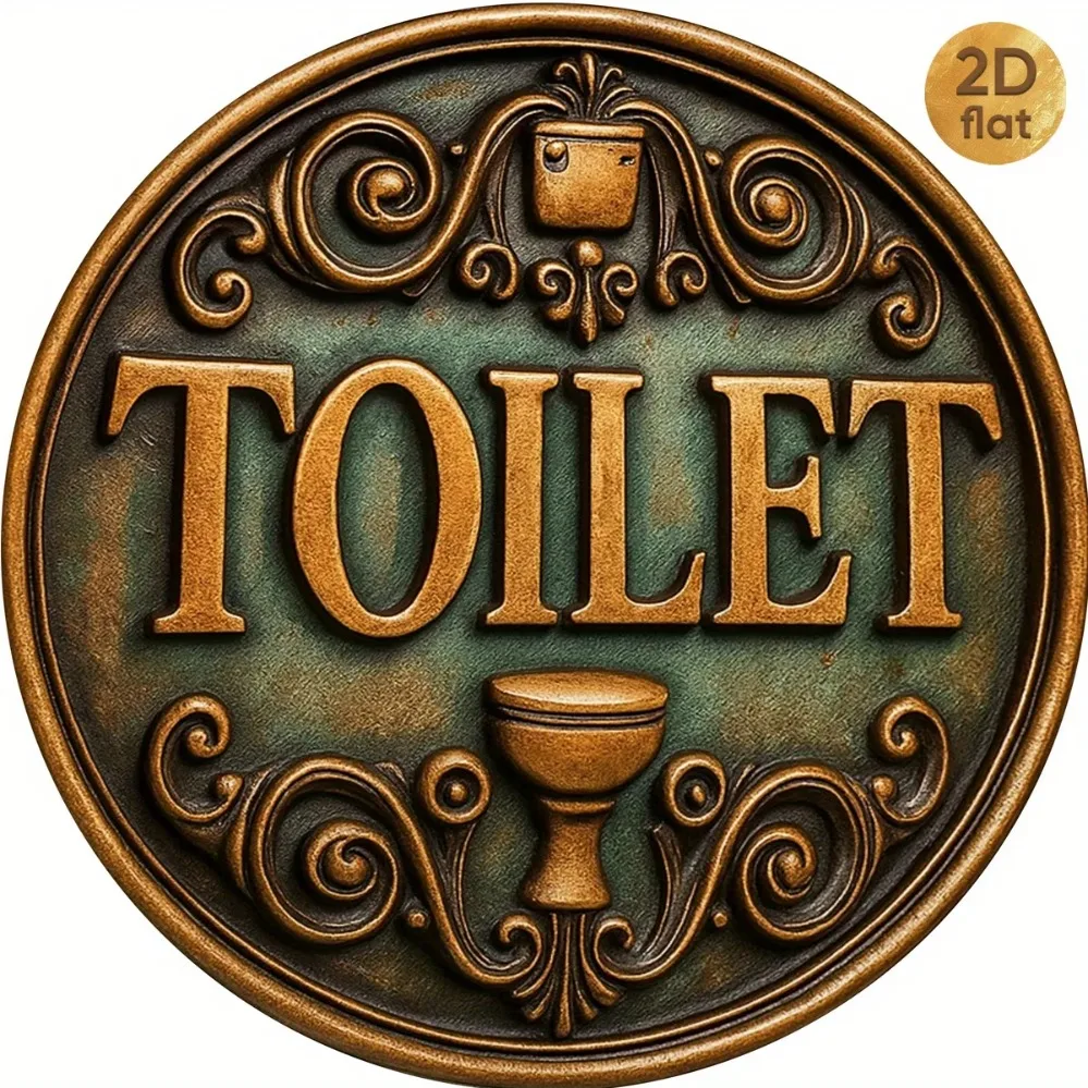 Antique Toilet Sign, Heavy Iron Wall Plaque, Vintage Rustic Style, 20x20cm, for Indoor & Outdoor Mounting, Ideal for Home, Café,