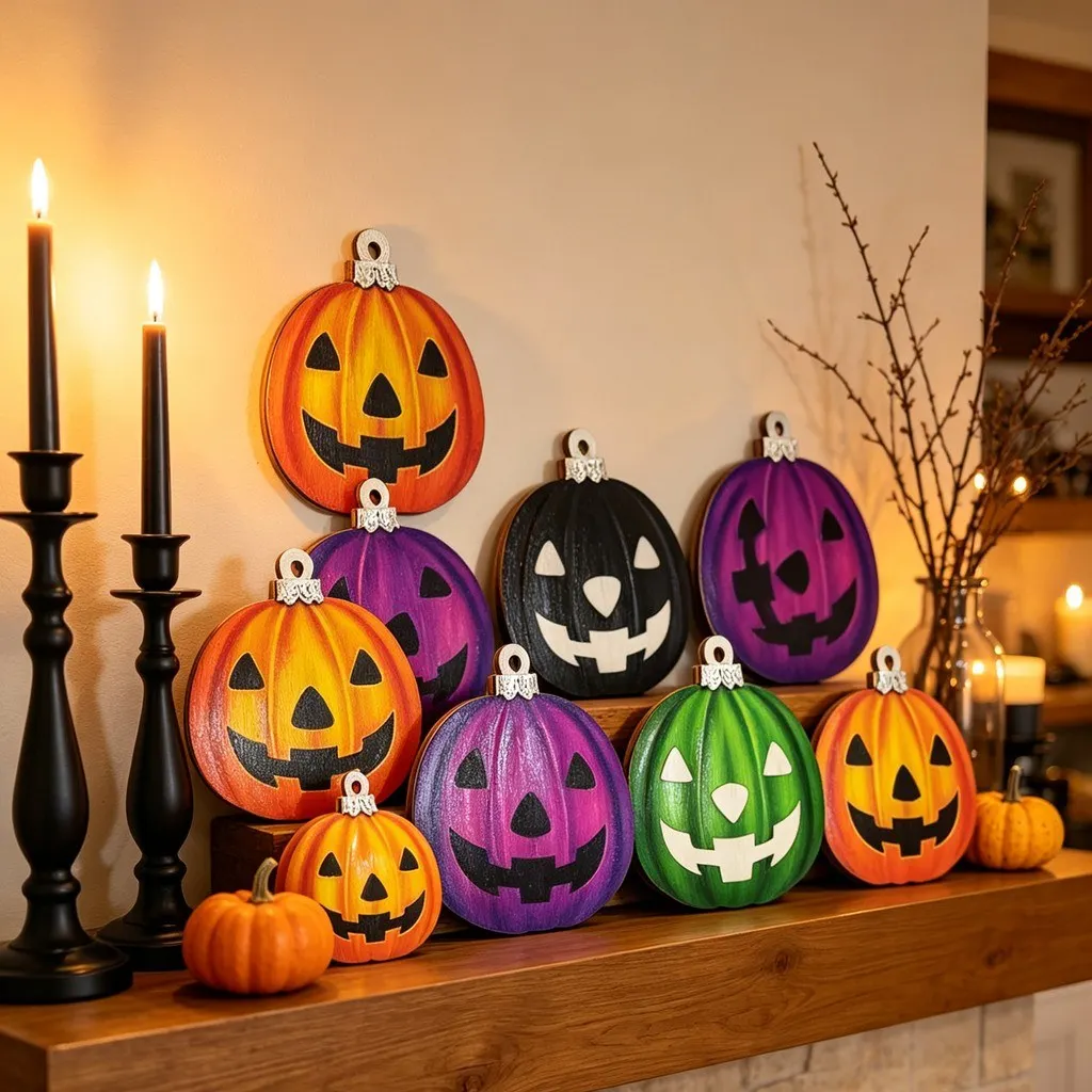(12 Pieces/bag) 6.6x8cm Halloween Wooden Pumpkin Decoration Holiday Atmosphere Photo