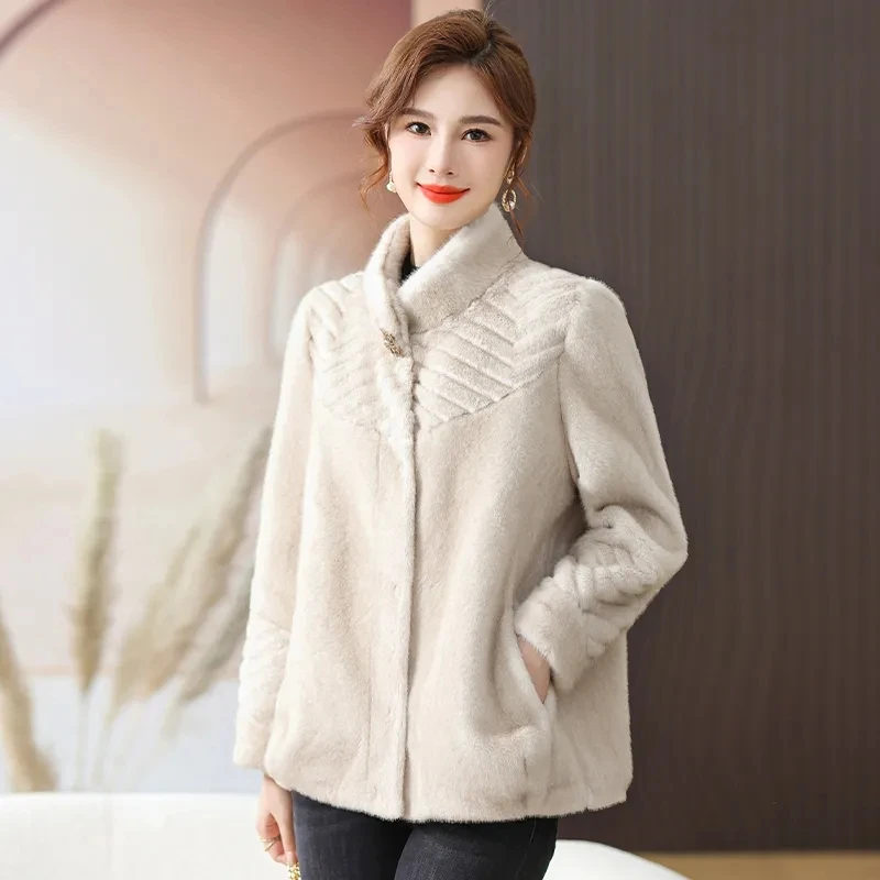 High End Mother's Fur Coat Winter Middle-aged Women's Noble Mink Fur Jacket Fashion Temperament Soft Thick Faux Fur Overcoat 5XL