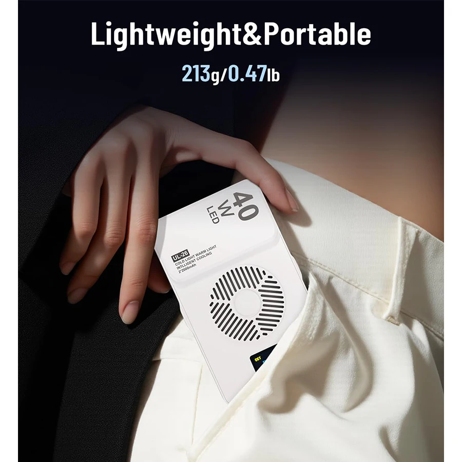 40W 4000mAh Portable LED Video Light, 3000-7000K CRI≥95, 215g Camera Light for DSLR/YouTube/TikTok