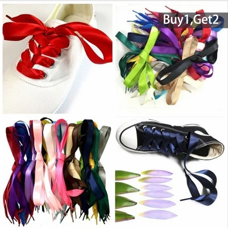 1Pairs Fashion 100CM Flat Silk Ribbon Shoelaces Shoe Laces Sneaker Sport Shoes Lace Shoelaces Shoe Laces Shoe Accessories