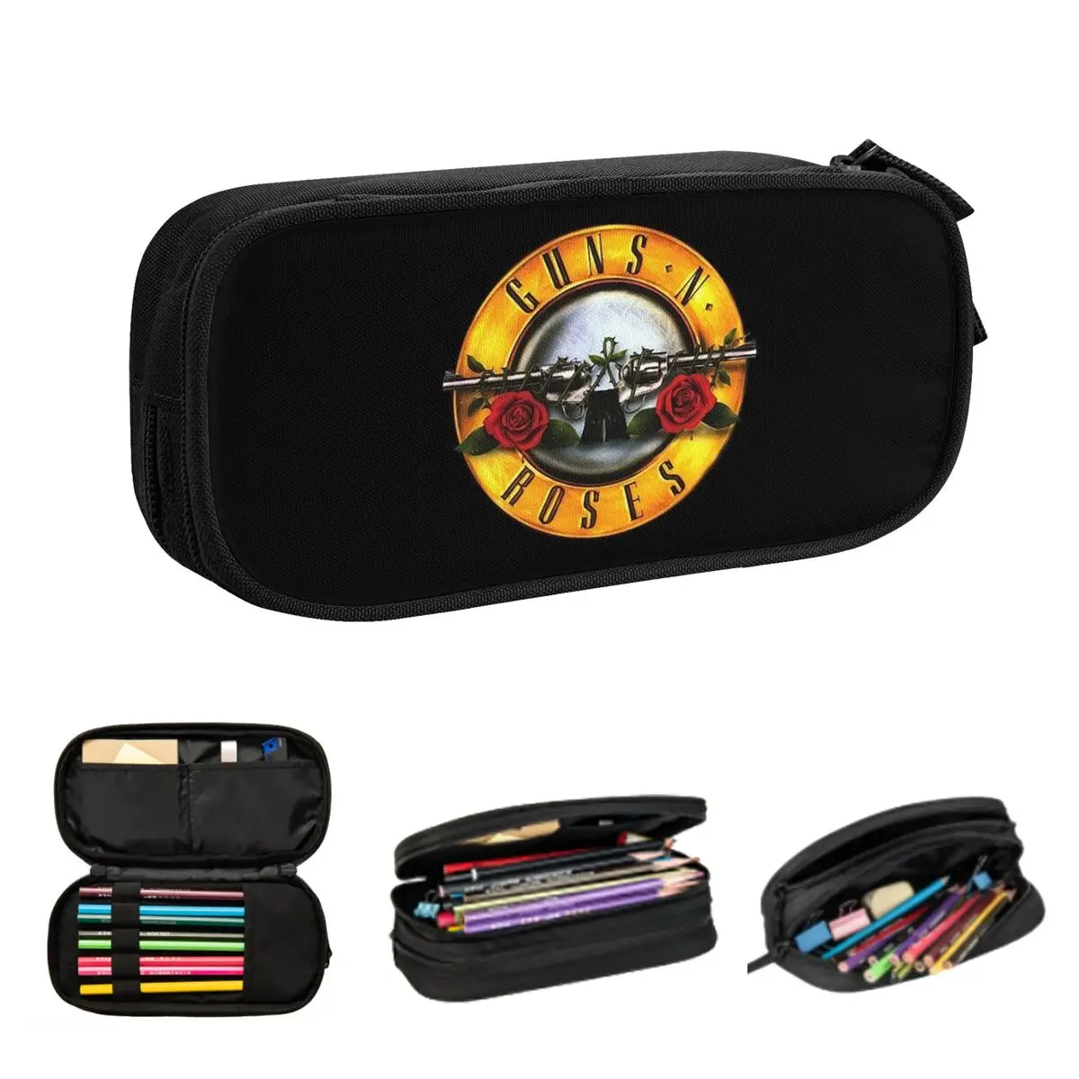 ガンズ・アンド・ローゼス ヘビーメタル スチームパンク 音楽 ペンケース 学生用 学校 ペンボックス ペンバッグ 大容量 ペンポーチ ペンホルダー