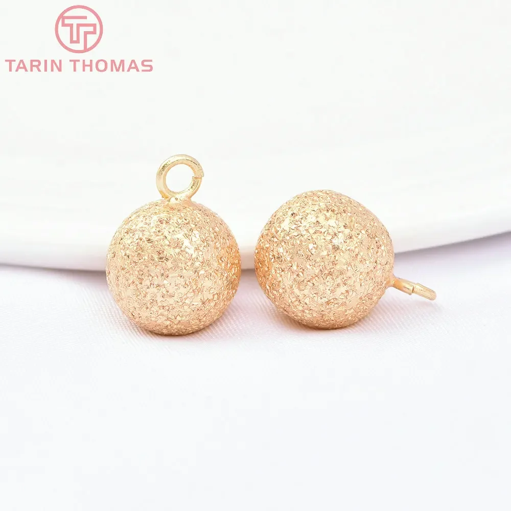 

(7451) 6PCS 10MM 24K Gold Color Brass Spherical Frosted Pendants Tail Bead High Quality DIY Jewelry Making Findings Wholesale