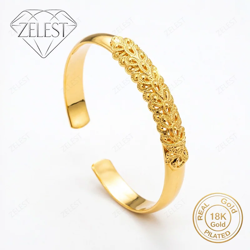 925 Sterling Silver 18K Gold Plated Exquisite Filigree Phoenix Tail Hollow Opening Bangle Women's Fashion Wedding Party Jewelry