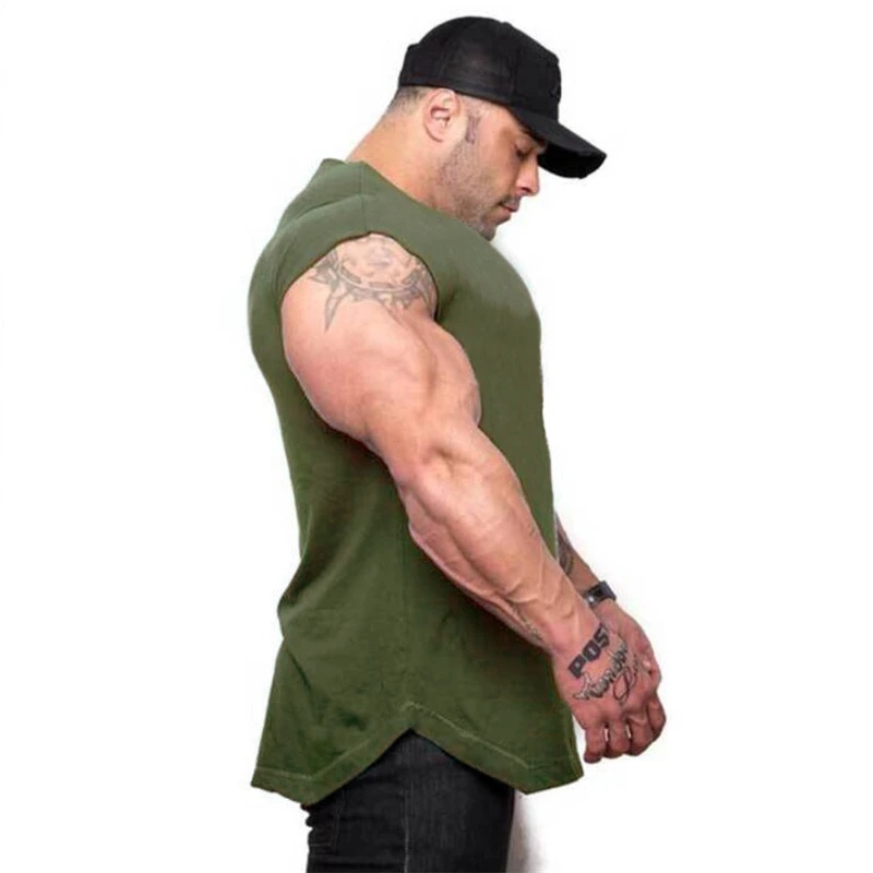 Schlichte Herren Casual Fitness Tanktops Gym Bodybuilding Muskeltraining T-Shirts Sommer Baumwolle Locker Atmungsaktiv Ärmellose Unterhemden – Detail 13