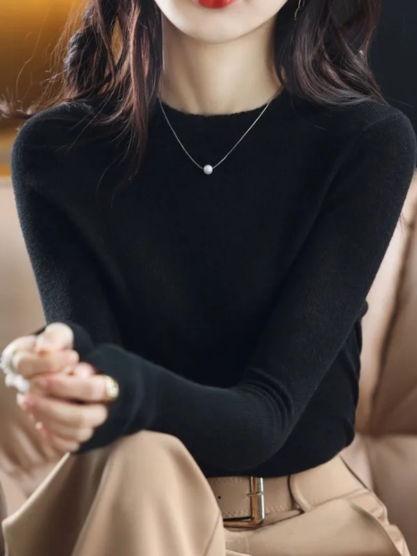 

Магазин Outlet, женский облегающий трикотаж, круглый Ne Camere, шерстяная основа, мягкий длинный свеч, повседневная одежда, удобное тепло