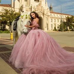 Angelsbridep Princess Pink Sweetheart Ball Gown 15 Year Old Quinceanera Dresses 2025 Glitter Tulle Vestidos De Xv Años