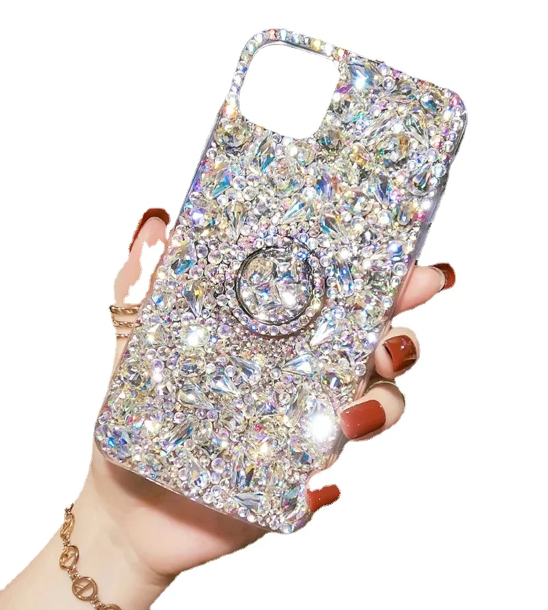 Luxury 3D Rhinestone Diamond Case For iPhone 14 15 13 12 11 Pro Max 12mini 7 8 Plus X XS XR XSMax Colored Bump Stand Back Cover