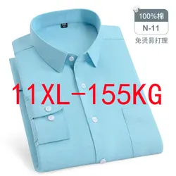 100% cotton 10XL 11XL men's shirt Long sleeve Oxford woven high quality fashion wear casual extra large size breathable