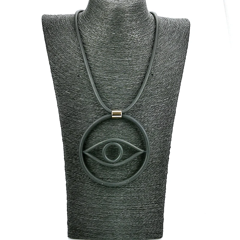 New Gothic Peculiar Geometric Handmade Design Pendant Rubber Chain Black Jewelry Necklace Boho Style Clothing Sweater Chain