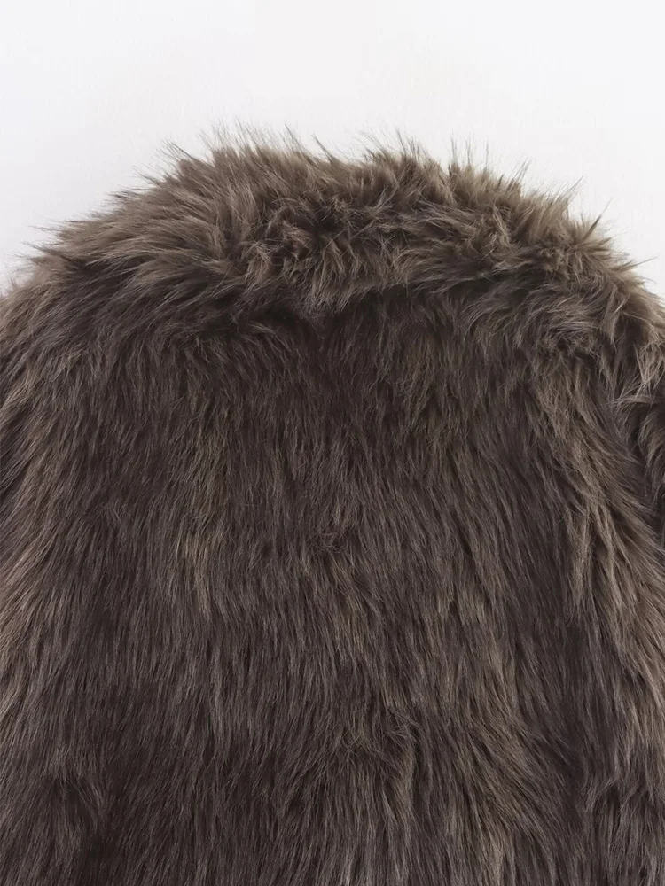 HH Women Winter Warm Coat Long Sleeves Lapel One Button Loose Jacket Faux Fur Effect Casual Female Fashion Solid Street Coat