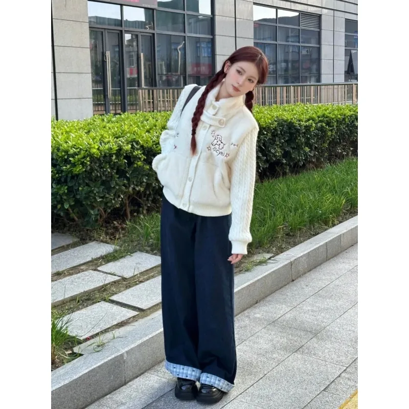 

Повседневные свободные женские джинсы, свободные джинсовые брюки с высокой талией и широкими штанинами, новые длинные брюки в клетку для женщин, мода