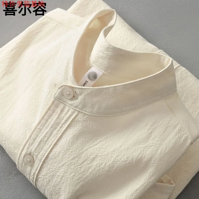 

Simple Sli Cotton Linen ort Sve irt Stand Collar Men Women Commuting Summer Clothing ex Comfortable Breathable
