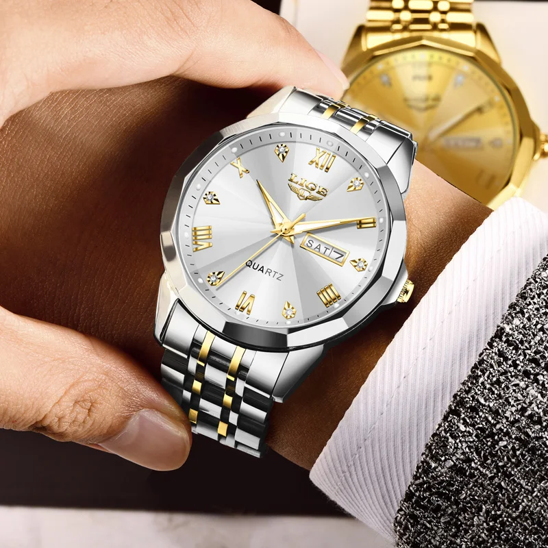 LIGE 남자 시계 날짜 주 패션 시계 남자 원래 방수 빛나는 듀얼 캘린더 아날로그 석영 손목 시계 + 상자