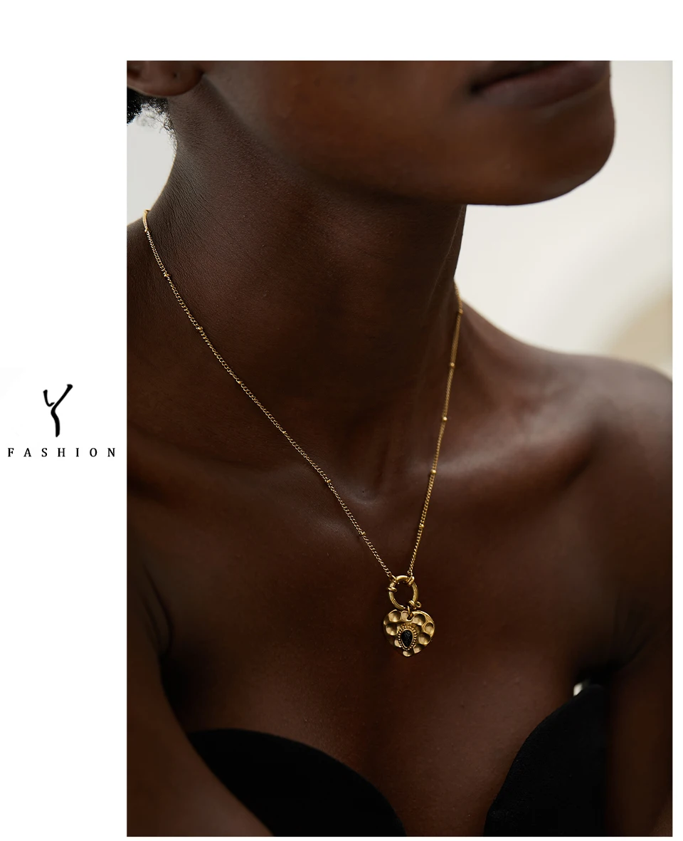 Yhpup Charme Vintage Metall Herz Anhänger Edelstahl Halskette Goldene Kette Kragen Mode Frankreich Trendy Schmuck Bijoux Frauen – Detail 2