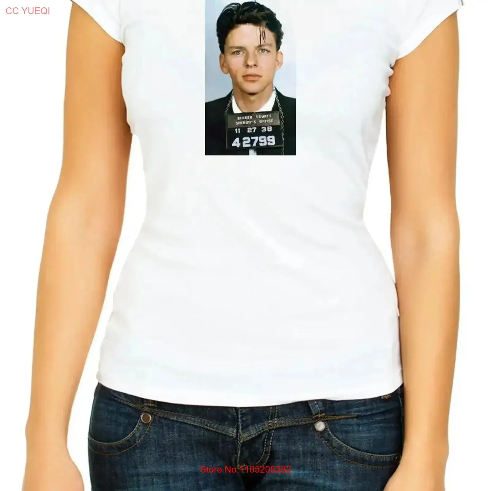 

Frank Sinatra mugshot T shirts White Women's 3 4 F080 vintage Washed Comfortable graphic fashion Stylish Soft