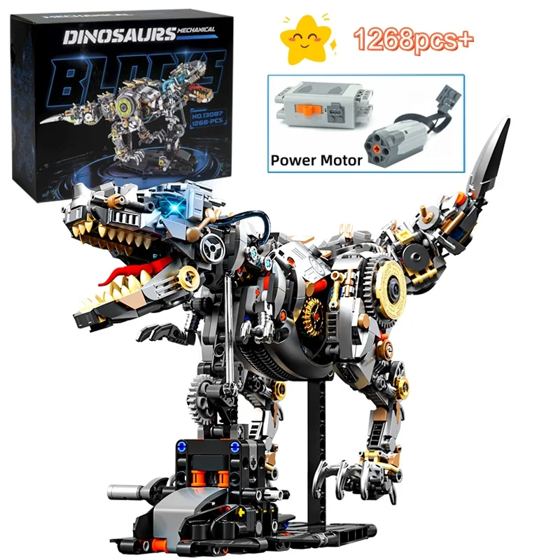 

2026 NEW Mechanical Dinosaur Building Blocks Brick Tyrannosaurus Rex Animal with Power Motor Model Toy Birthday Gift For Kid