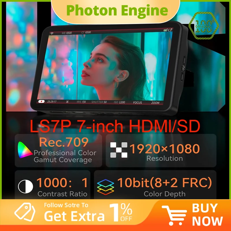 Portkeys LS7P 7-inch HDMl/SDl Wireless Camera Control Monitor 3D LUT 1000NITS 1080P60 Output 4K INPUT 7-Meter Wireless Control