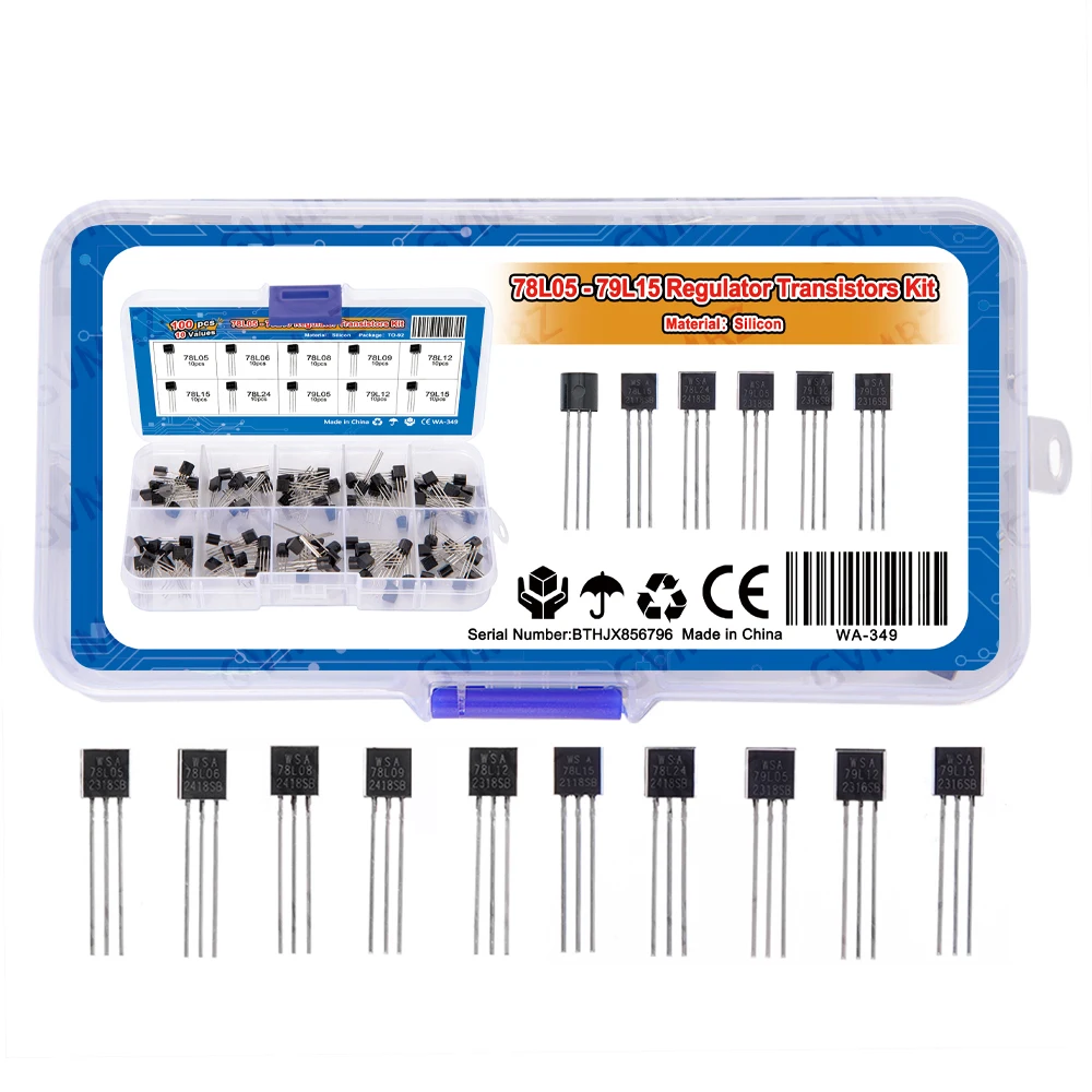 10Values 100PCS Regulator Transistors to-92 kit 78l05 78l06 78l08 78l09 78l12 78l15 With box 78l24 79l05 TO92