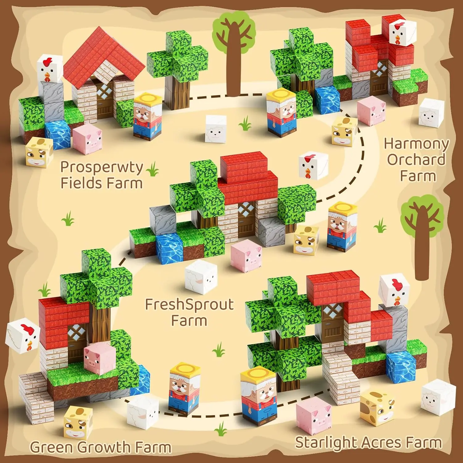 35PCS magnetische tegels boerderijdieren reisspeelgoed STEM bouwblokjes met metalen doos voor kinderen peuter leren