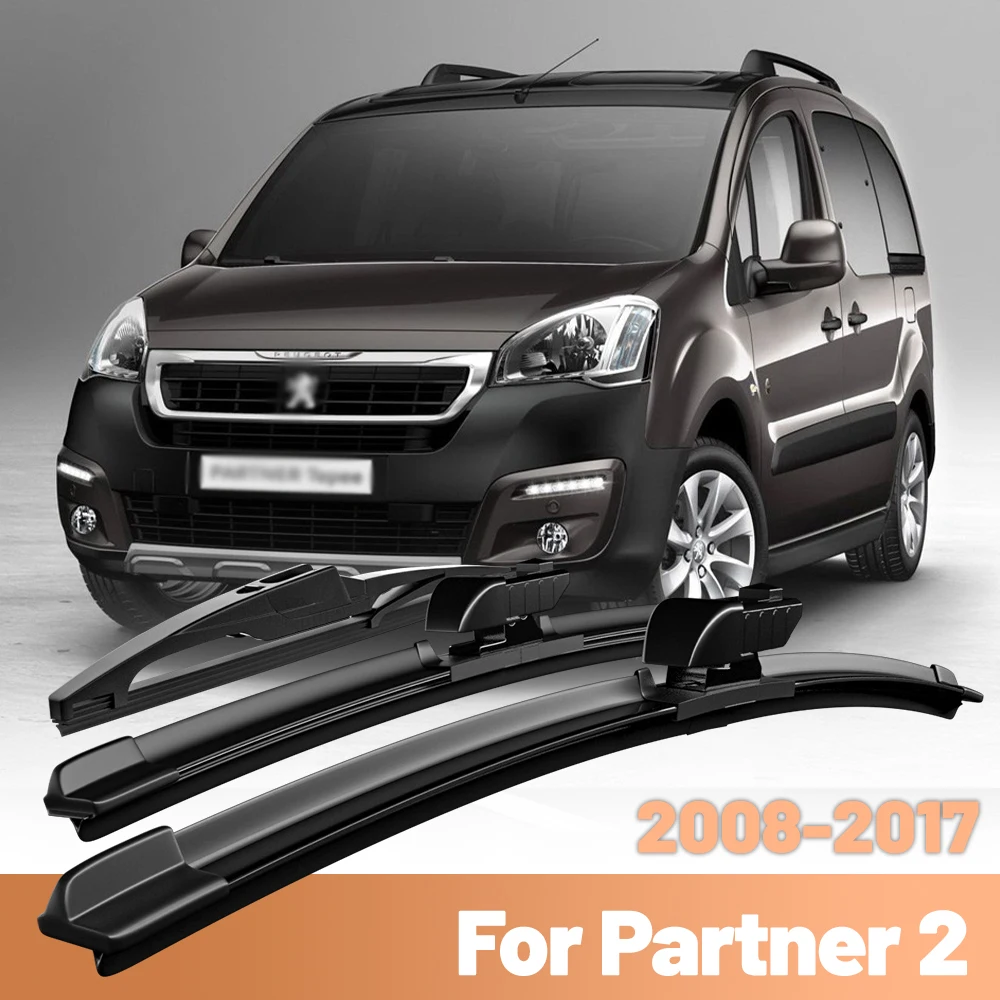 For Peugeot Partner 2 2008 - 2017 Wiper Front & Rear Wiper Blades Set Windshield Windscreen Window Car Brush 26"+16"+14"