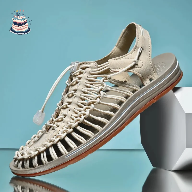 

Summer Men Sandals Fashion Handmade Weaving Design Beach Sandals Breathable Casual Flat Sandals Outdoor Couples Sandals Size