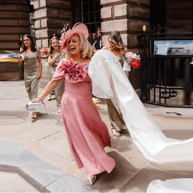 Элегантное платье трапециевидной формы с открытыми плечами по индивидуальному заказу, платье для матери невесты с цветком, чайной длины, вечерние платья для выпускного вечера, Vestidos De Noiva